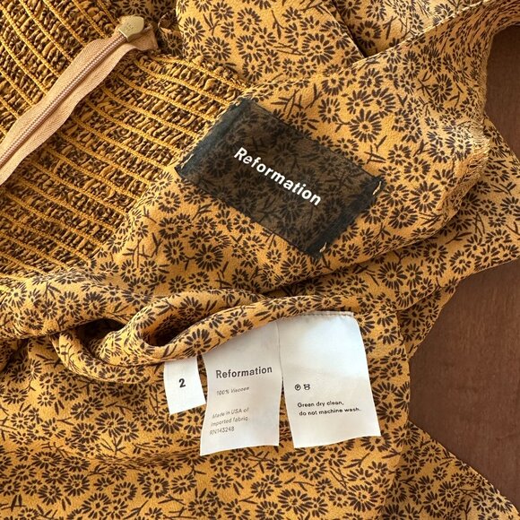 (SOLD) Reformation Floral Brown / Gold Long sleeve mini dress (US 2) - Picture 9 of 9